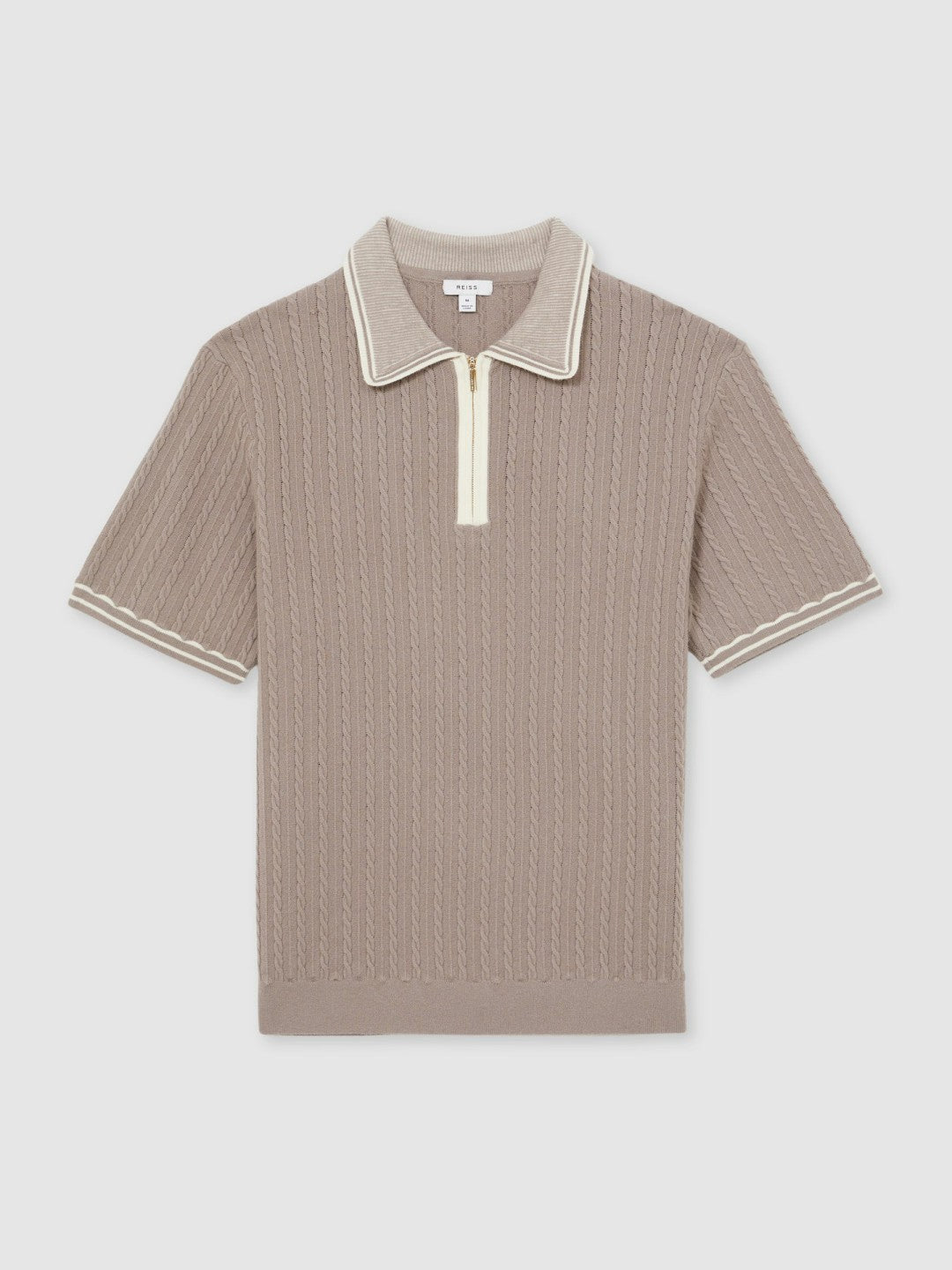 Micro-Cable Half-Zip Polo Shirt Light Taupe Brown | Men