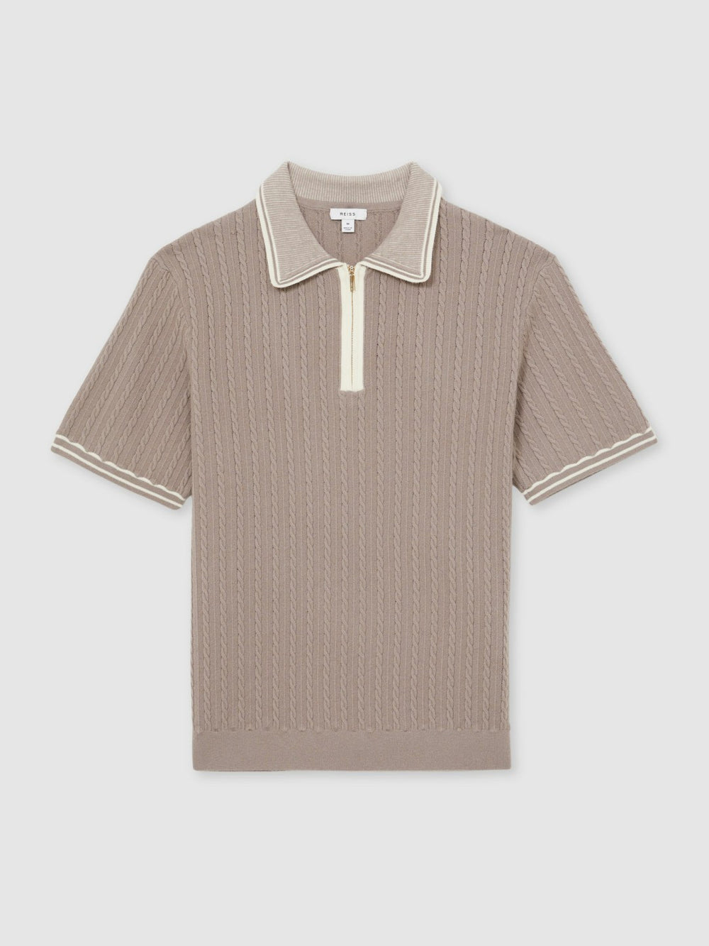 Micro-Cable Half-Zip Polo Shirt Light Taupe Brown | Men