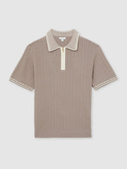 Micro-Cable Half-Zip Polo Shirt Light Taupe Brown | Men