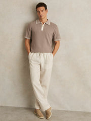 Micro-Cable Half-Zip Polo Shirt Light Taupe Brown | Men