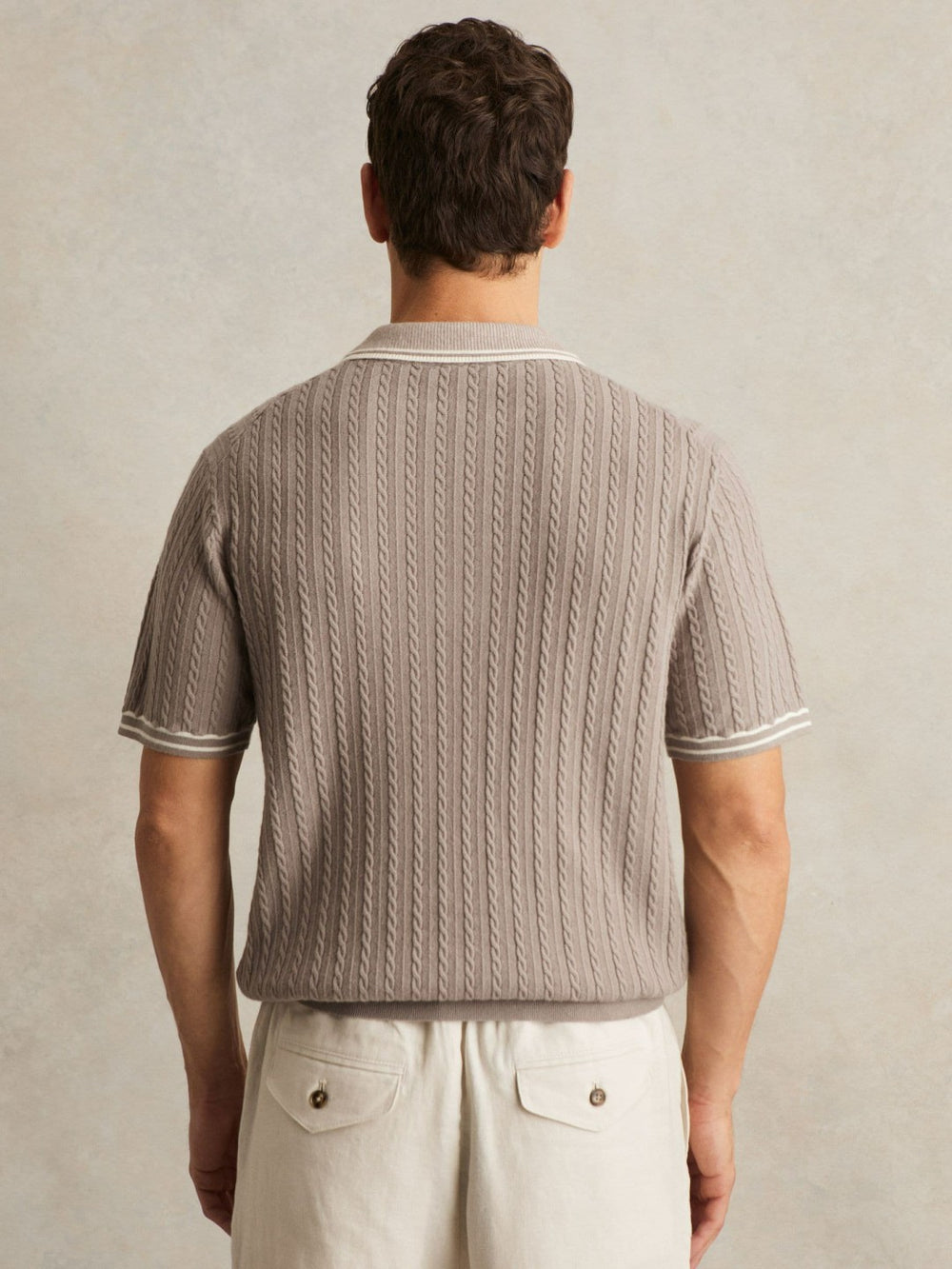 Micro-Cable Half-Zip Polo Shirt Light Taupe Brown | Men