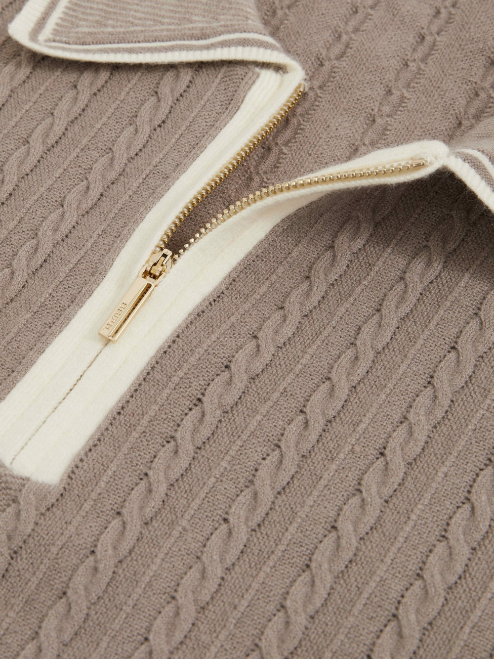 Micro-Cable Half-Zip Polo Shirt Light Taupe Brown | Men
