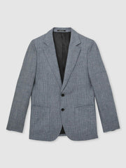 Slim Fit Single Breasted Linen Check Suit Blazer Soft Blue | Men
