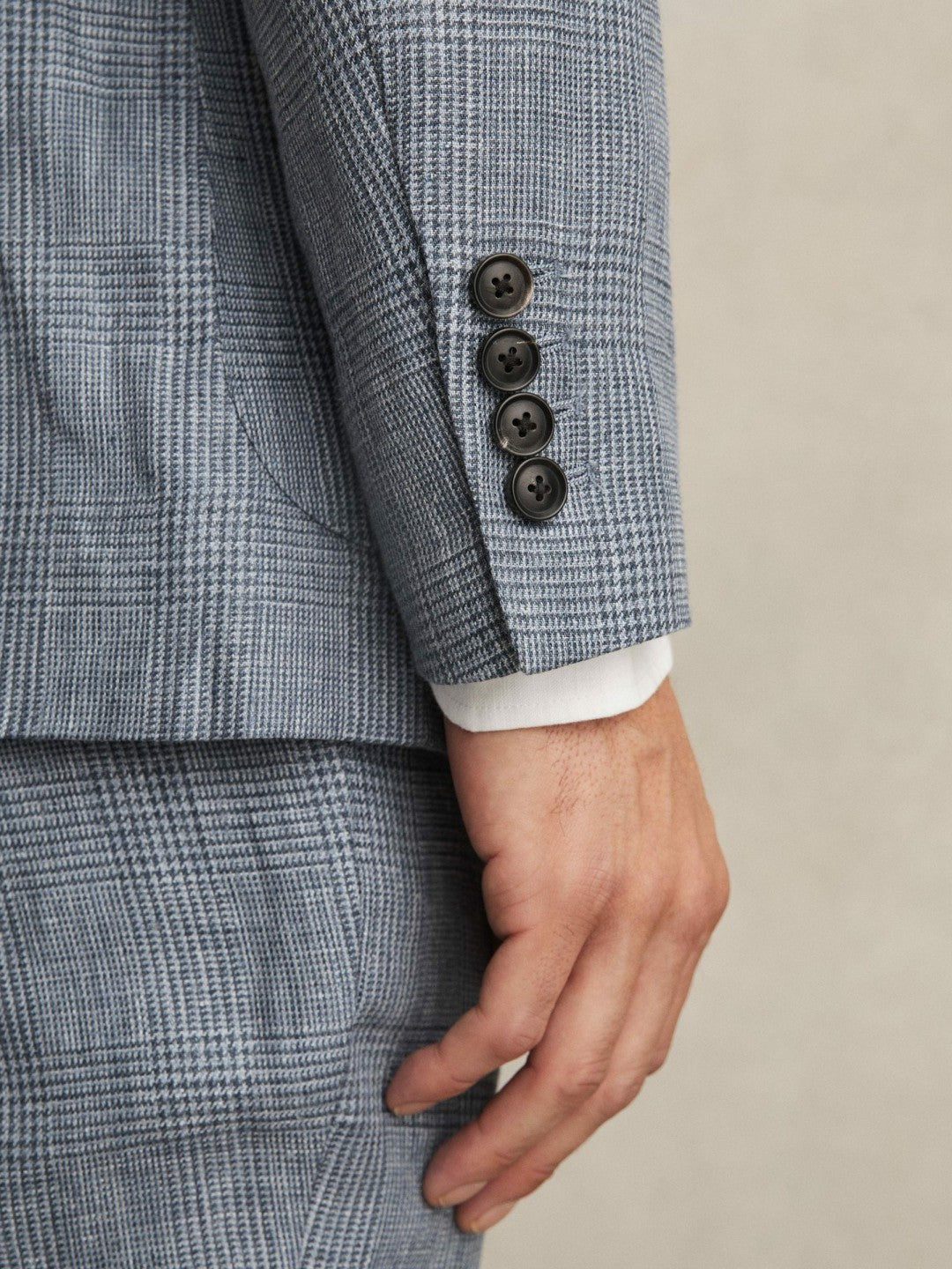Slim Fit Single Breasted Linen Check Suit Blazer Soft Blue | Men