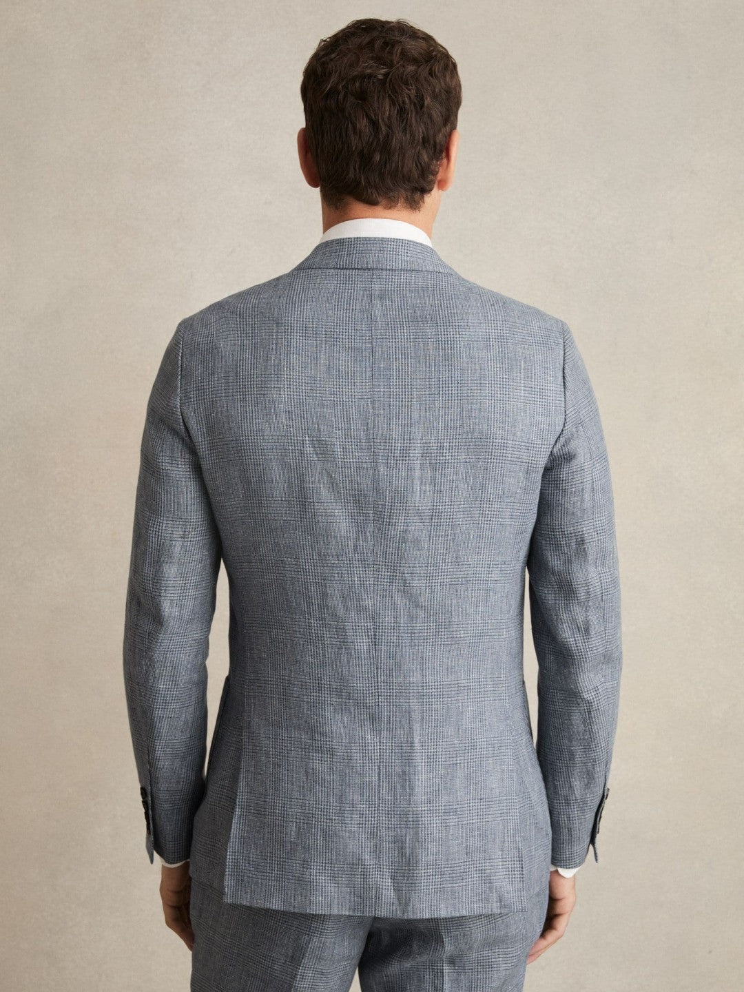 Slim Fit Single Breasted Linen Check Suit Blazer Soft Blue | Men