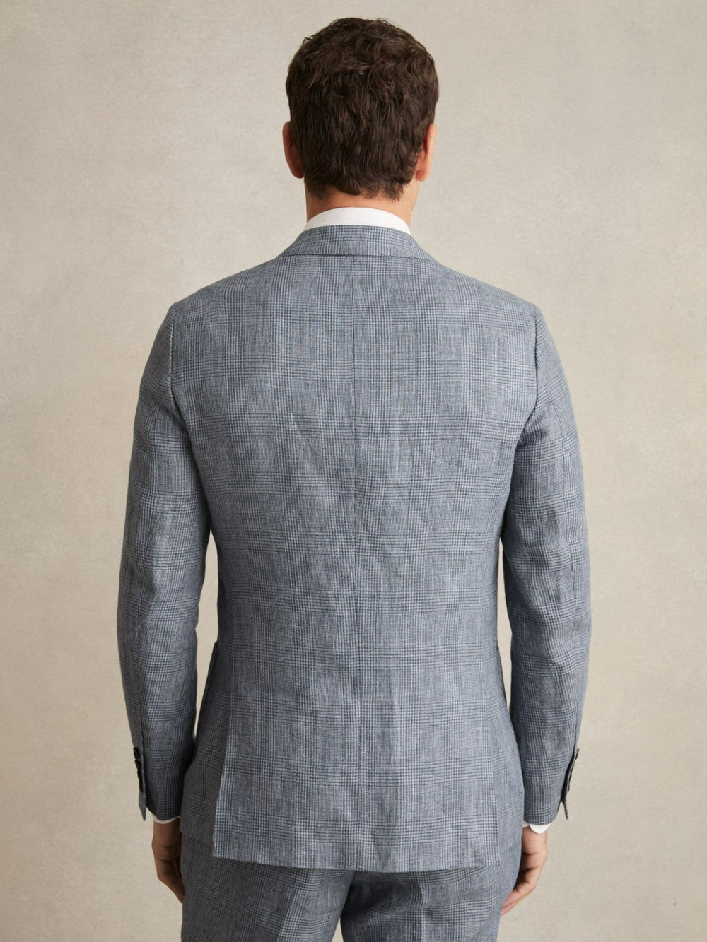 Slim Fit Single Breasted Linen Check Suit Blazer Soft Blue | Men