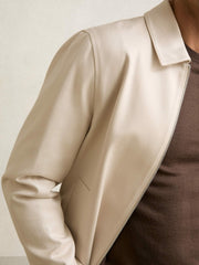Lyocell-Cotton Zip-Through Twill Jacket Ecru | Men