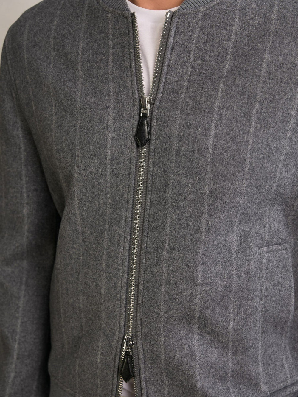 Wool-Blend Chalk-Stripe Bomber Jacket Grey | Men