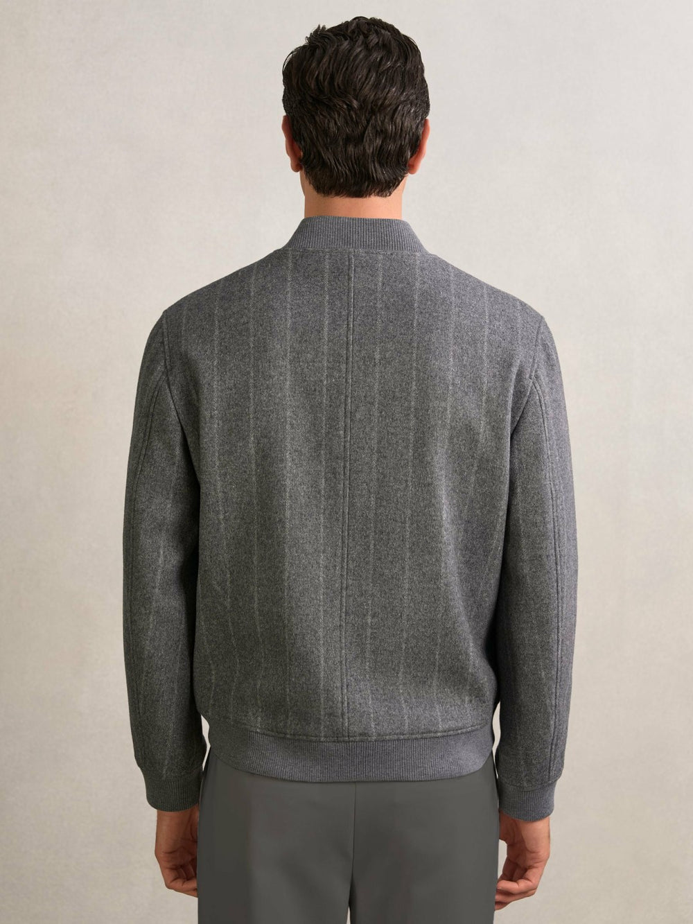 Wool-Blend Chalk-Stripe Bomber Jacket Grey | Men