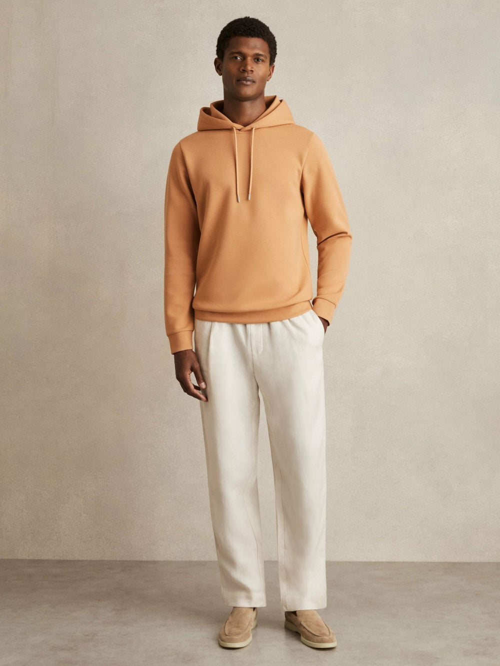 Interlock Jersey Drawstring Hoodie Light Camel Brown | Men