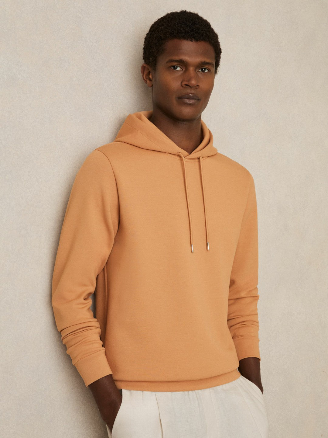 Interlock Jersey Drawstring Hoodie Light Camel Brown | Men