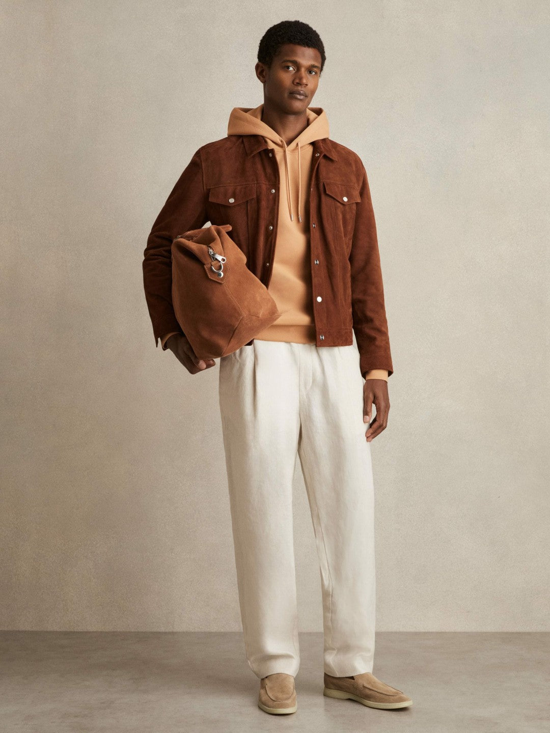Interlock Jersey Drawstring Hoodie Light Camel Brown | Men