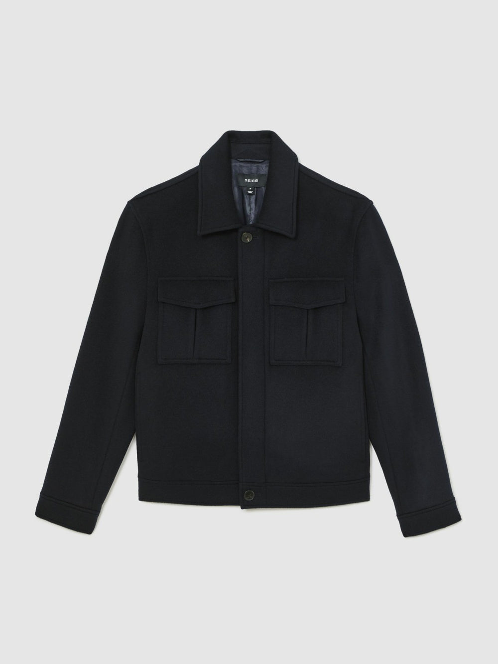 Wool Blend Twin Pocket Zipped Jacket Navy | Men