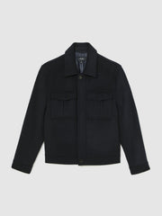 Wool Blend Twin Pocket Zipped Jacket Navy | Men