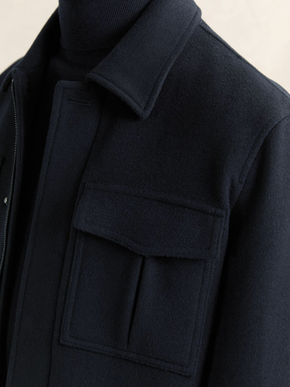 Wool Blend Twin Pocket Zipped Jacket Navy | Men