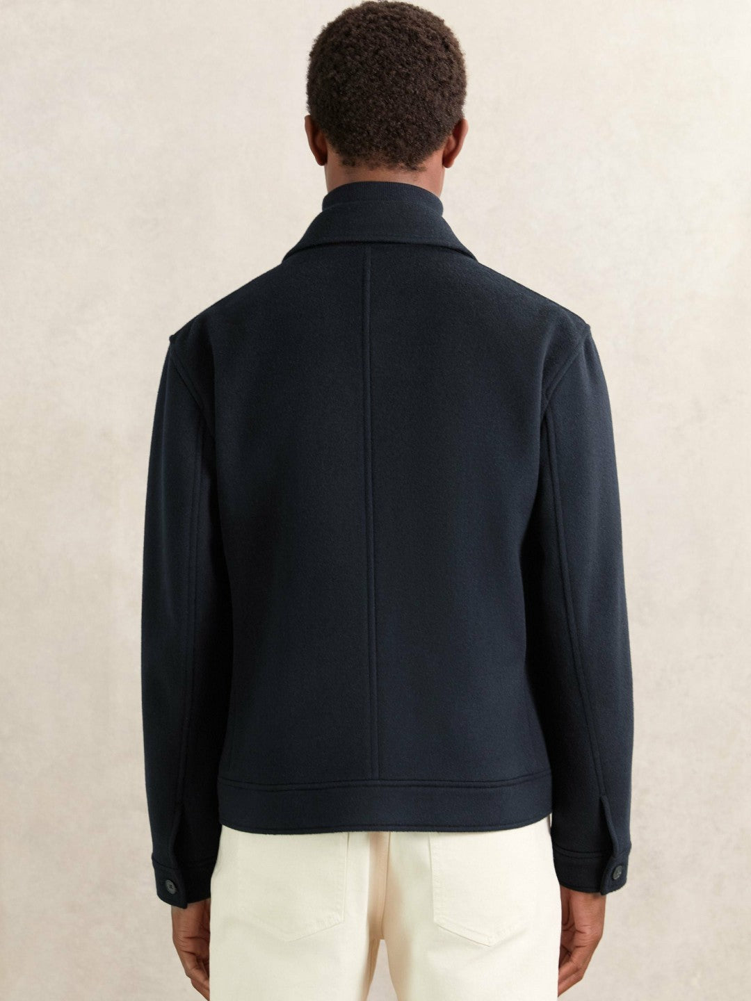 Wool Blend Twin Pocket Zipped Jacket Navy | Men