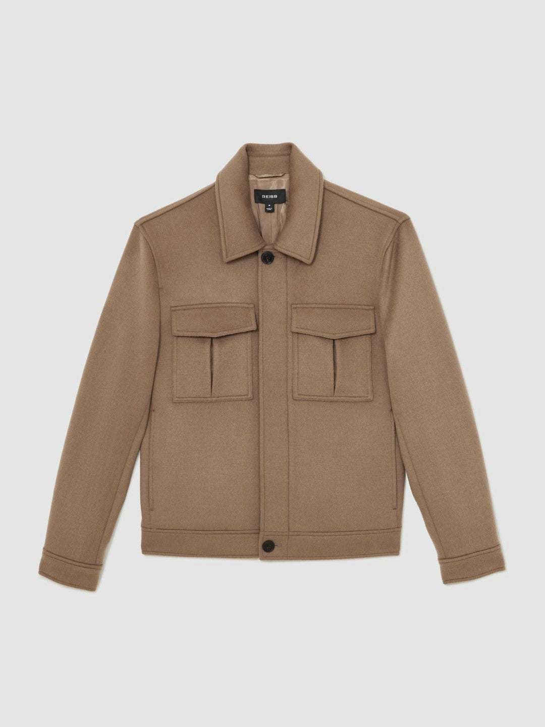 Wool Blend Twin Pocket Zipped Jacket Dark Brown | Men