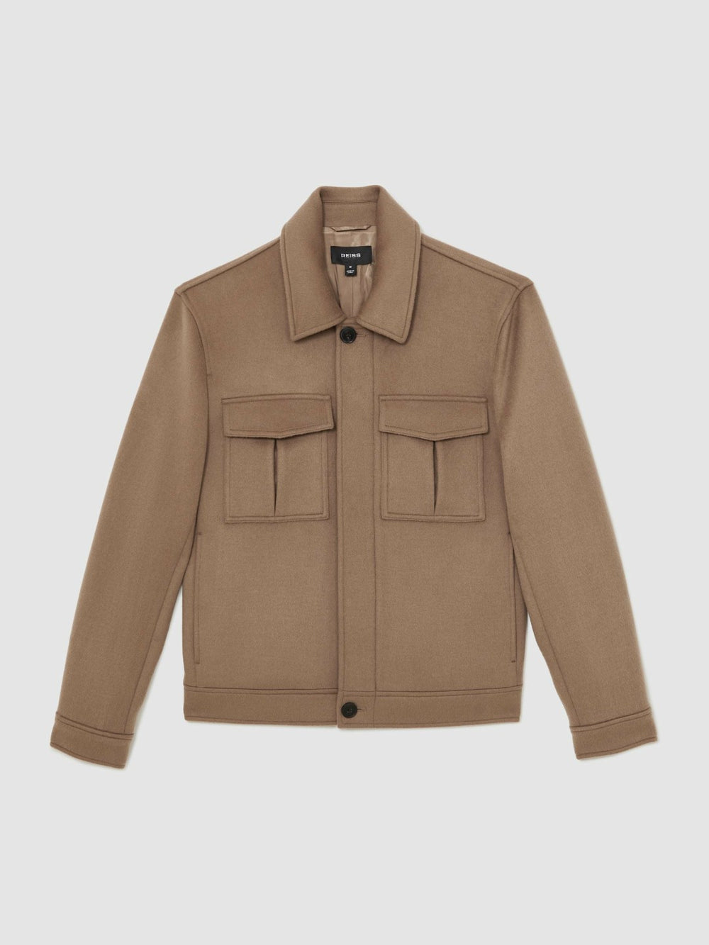 Wool Blend Twin Pocket Zipped Jacket Dark Brown | Men
