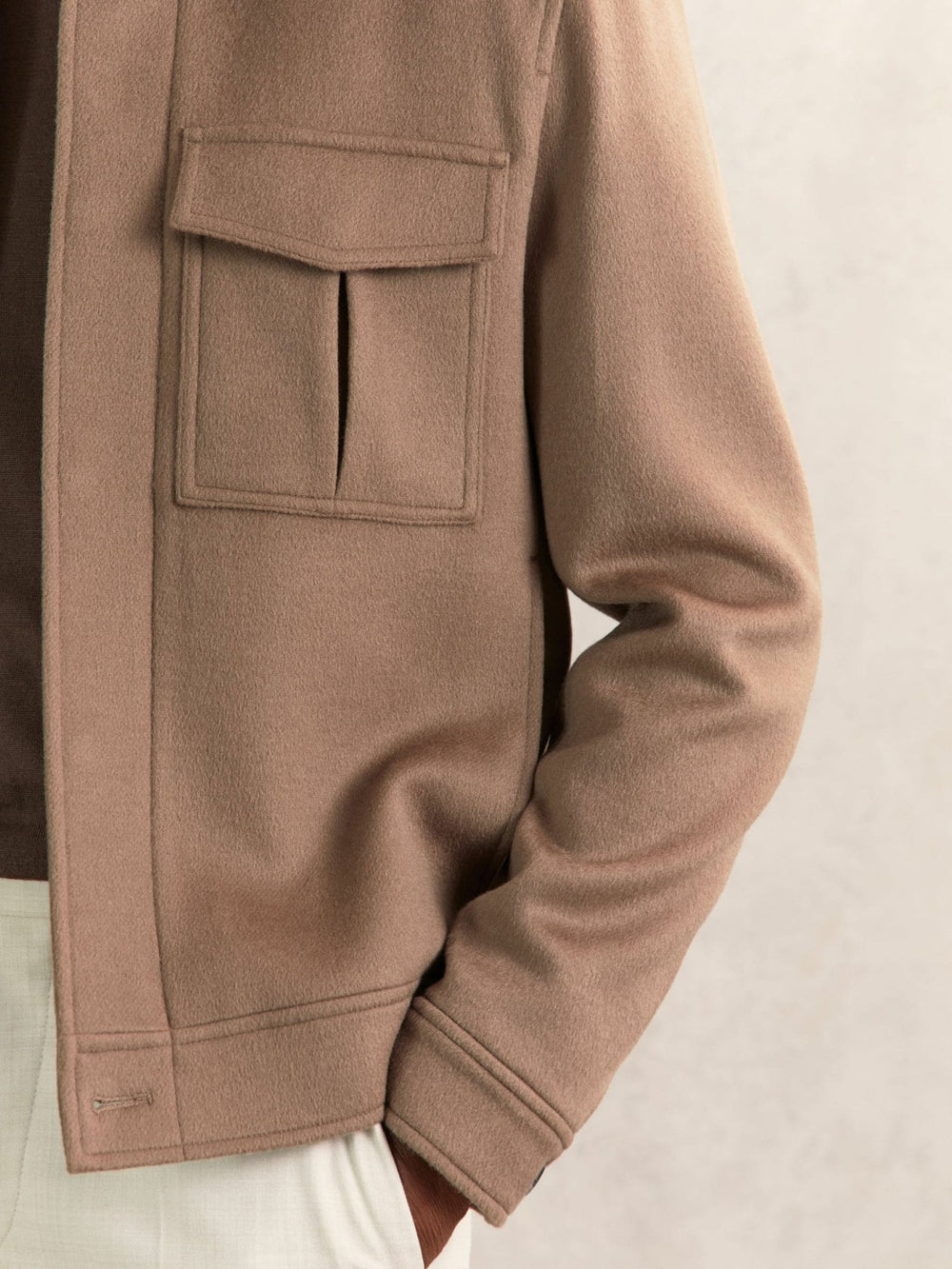 Wool Blend Twin Pocket Zipped Jacket Dark Brown | Men