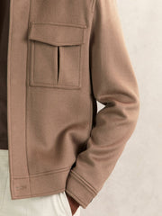 Wool Blend Twin Pocket Zipped Jacket Dark Brown | Men