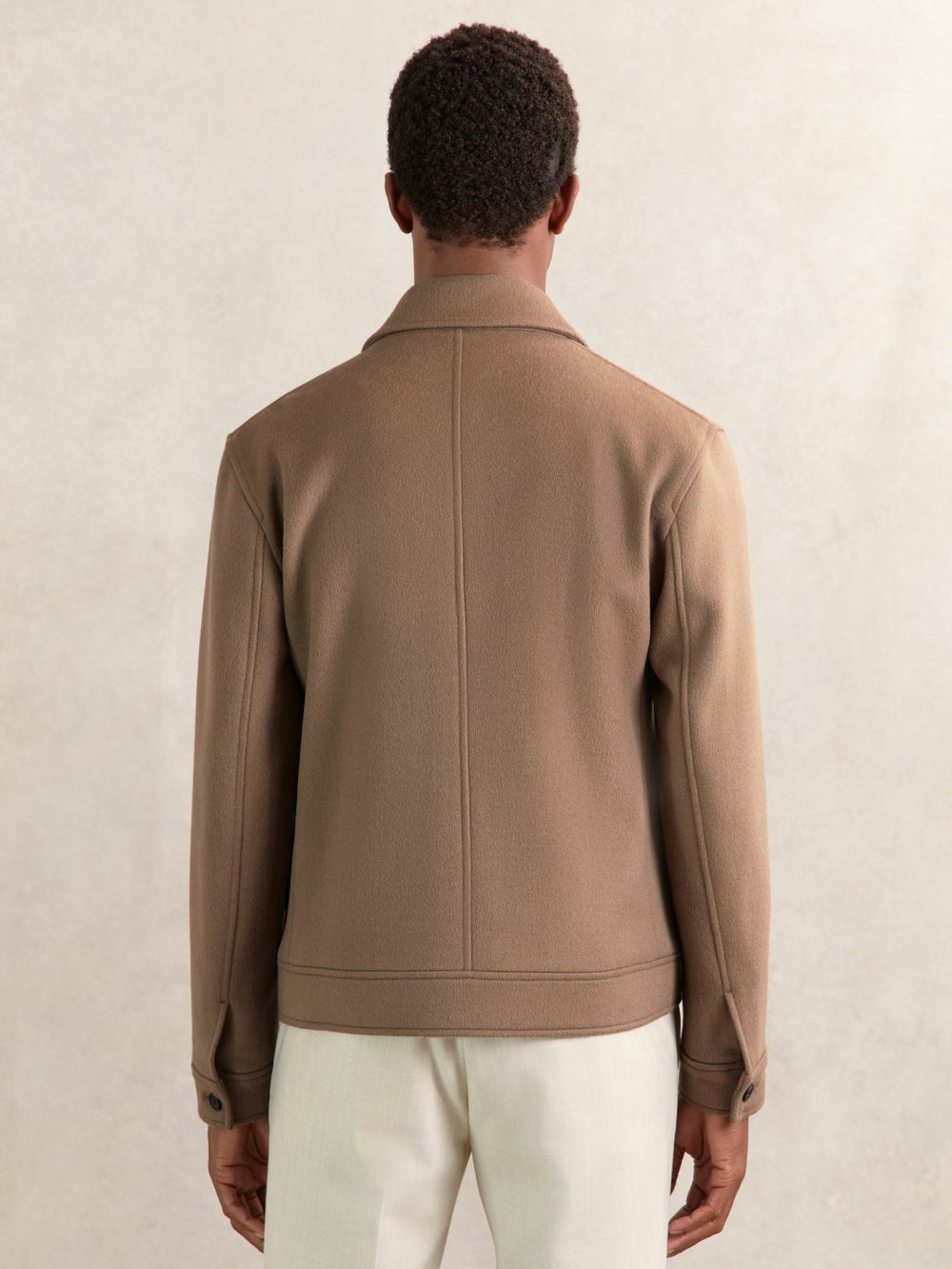 Wool Blend Twin Pocket Zipped Jacket Dark Brown | Men