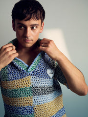 | Tom Daley Crochet Polo Shirt Yellow/Green/Blue Multi | Men
