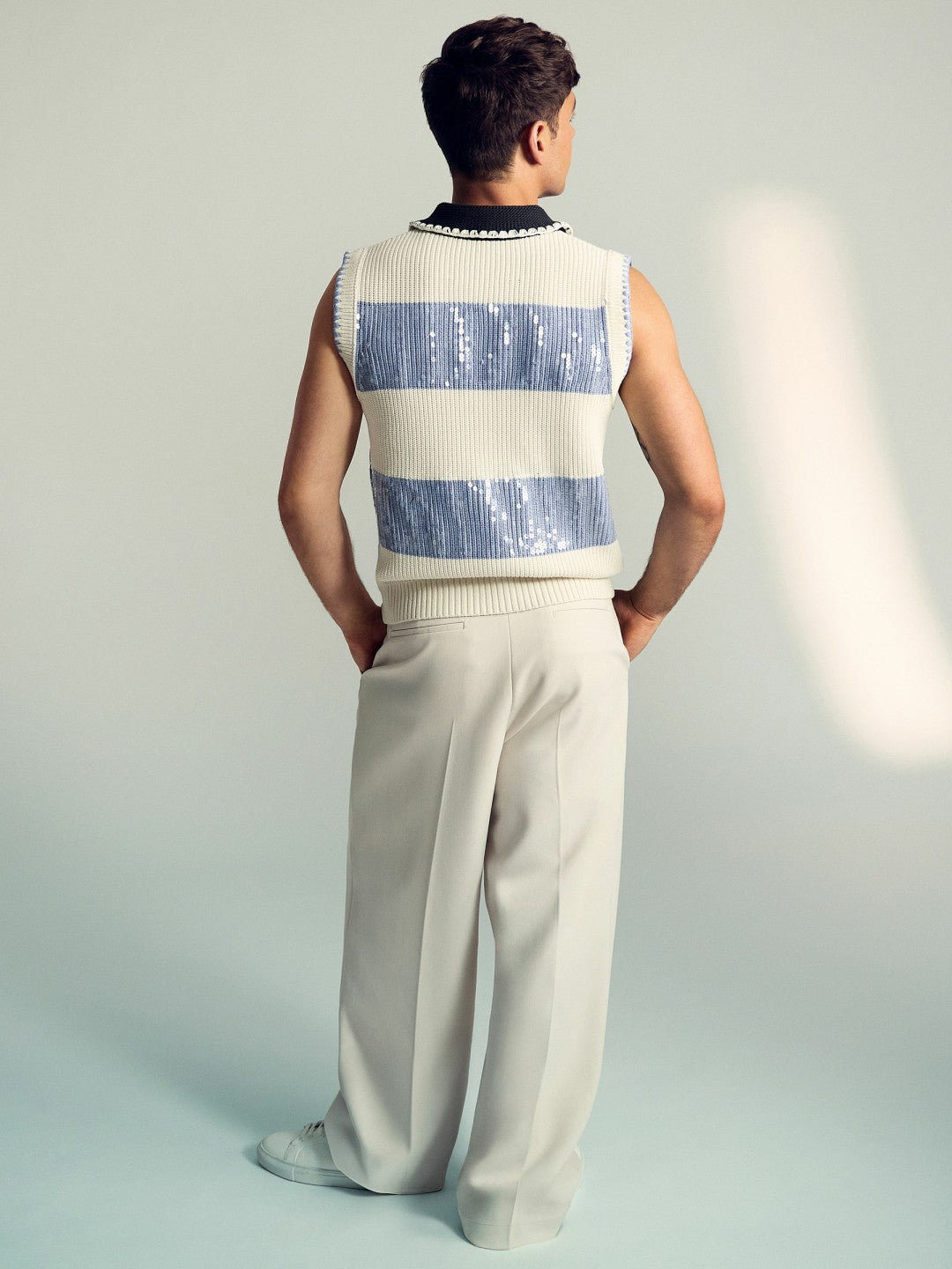 | Tom Daley Stripe Polo Vest Soft Blue | Men