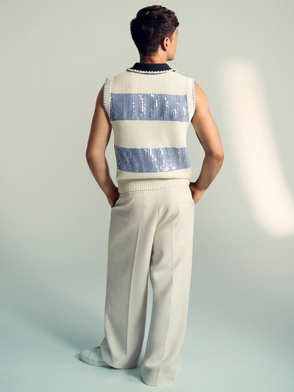 | Tom Daley Stripe Polo Vest Soft Blue | Men