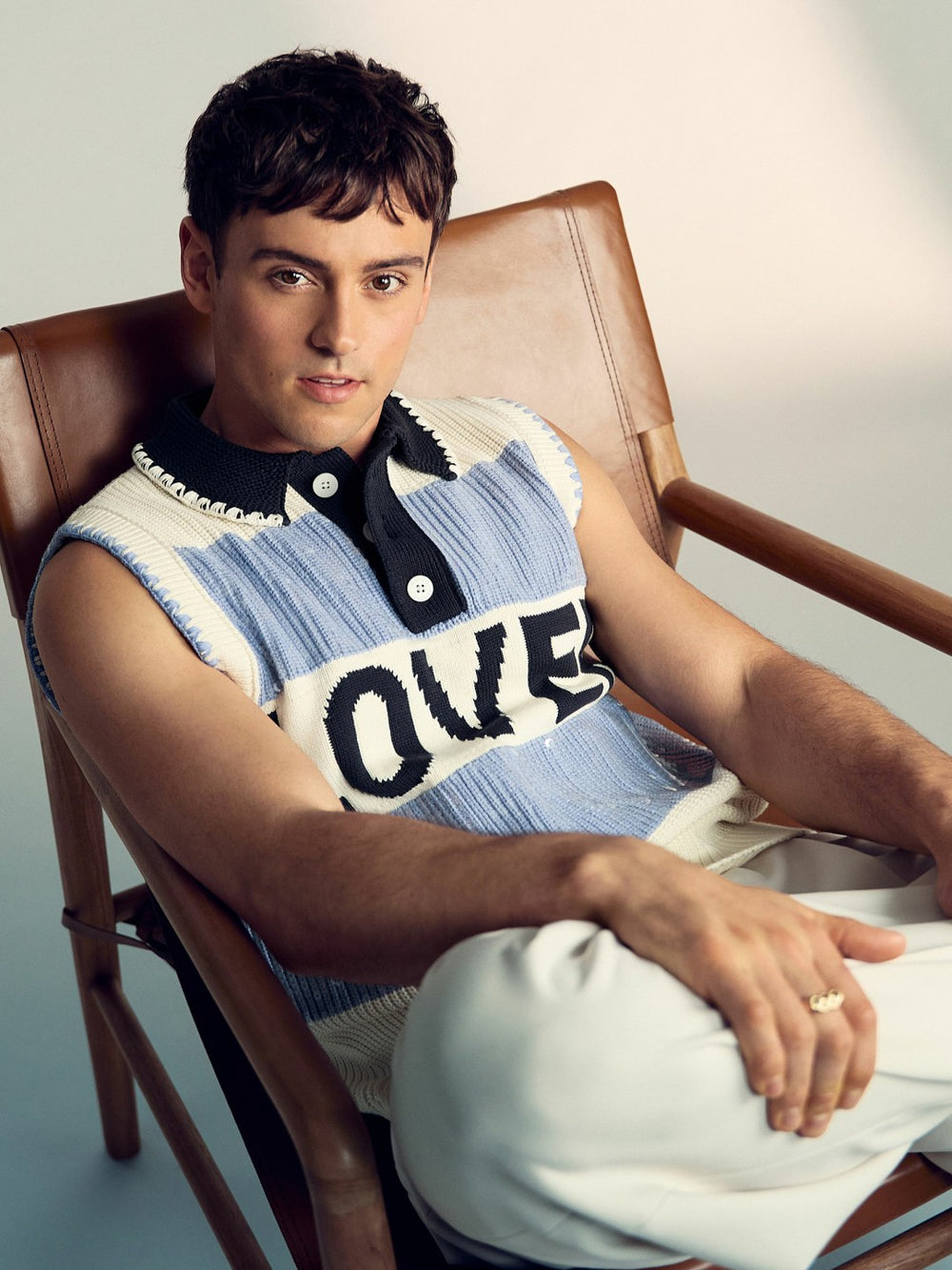 | Tom Daley Stripe Polo Vest Soft Blue | Men