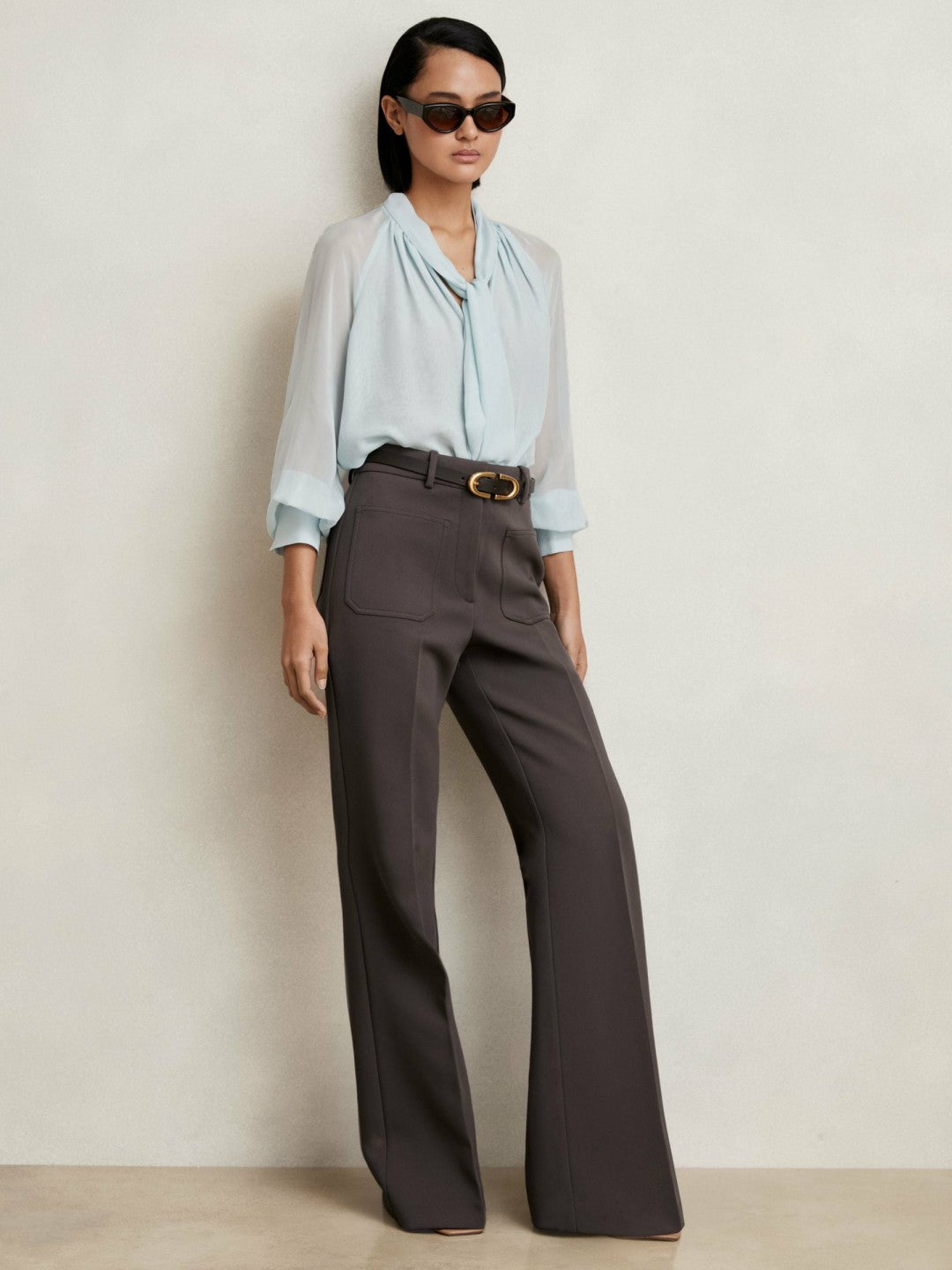 Twill Patch-Pocket Flared Trousers Mauve Neutral | Women