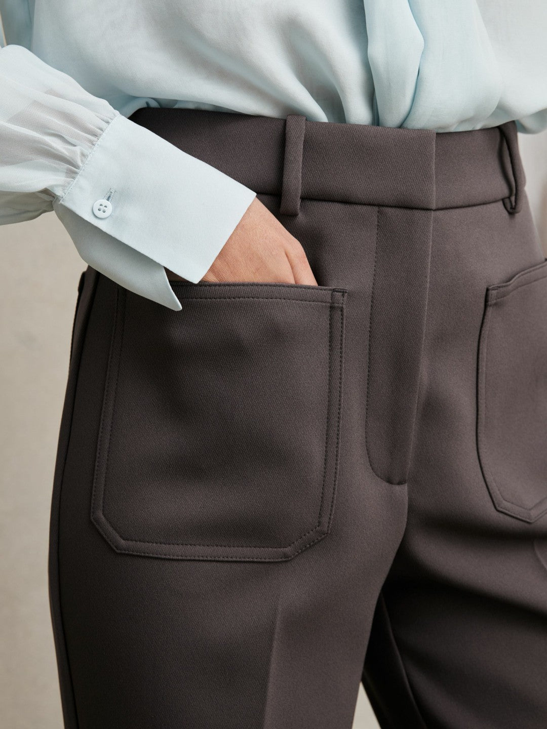 Twill Patch-Pocket Flared Trousers Mauve Neutral | Women