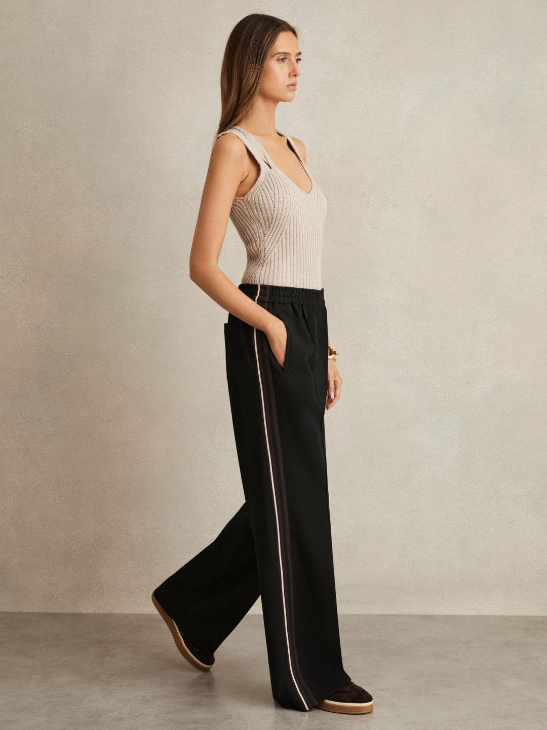 Side-Stripe Wide-Leg Trousers Black | Women