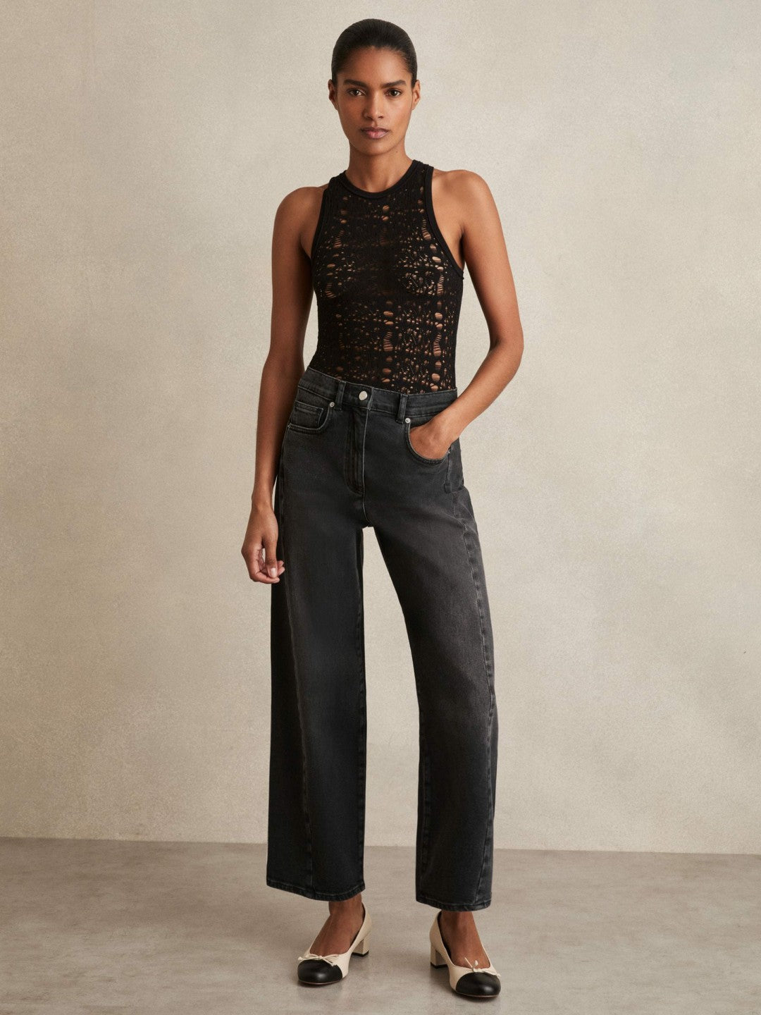 Petite Barrel-Leg Seam Jeans Washed Grey | Women
