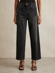 Petite Barrel-Leg Seam Jeans Washed Grey | Women