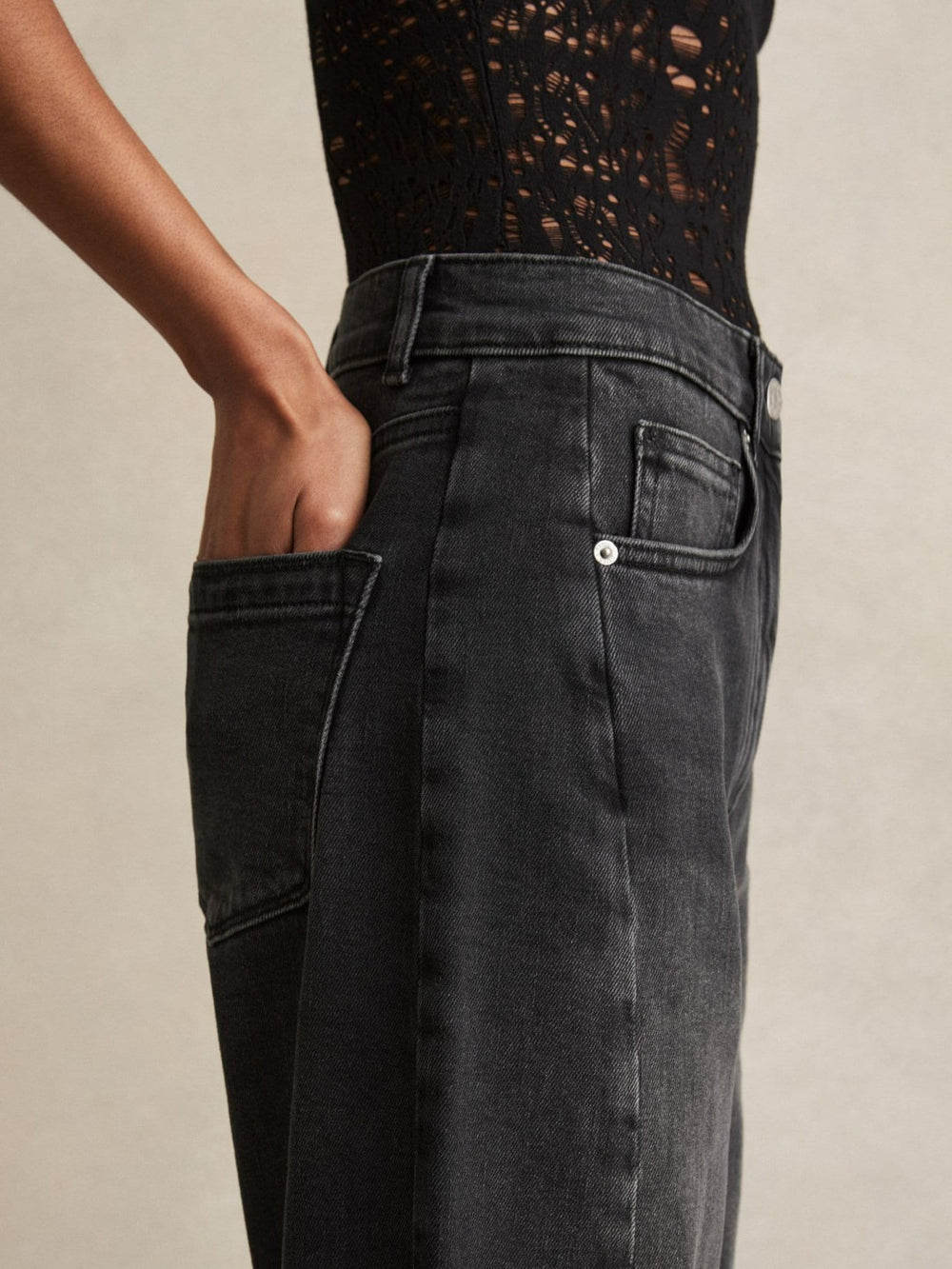 Petite Barrel-Leg Seam Jeans Washed Grey | Women