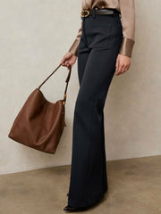 Petite Twill Patch-Pocket Flared Trousers Navy | Women