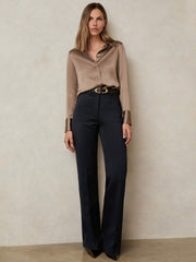 Petite Twill Patch-Pocket Flared Trousers Navy | Women