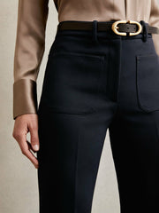 Petite Twill Patch-Pocket Flared Trousers Navy | Women