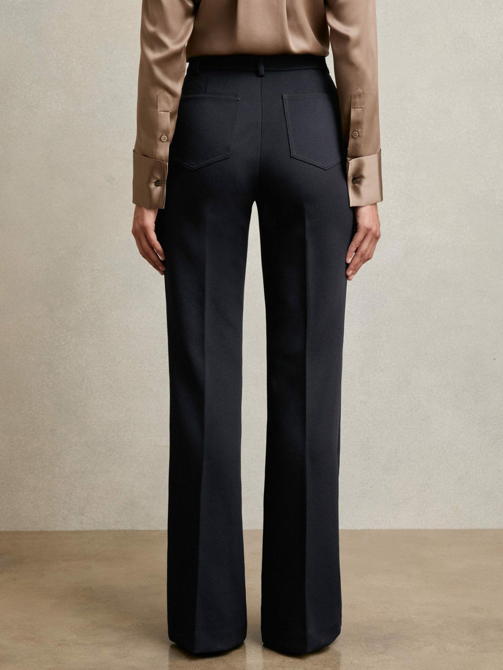 Petite Twill Patch-Pocket Flared Trousers Navy | Women