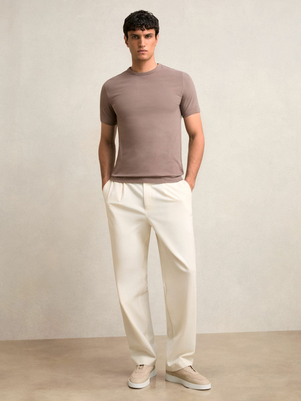 Stretch-Cotton Crew-Neck T-Shirt Taupe Brown | Men