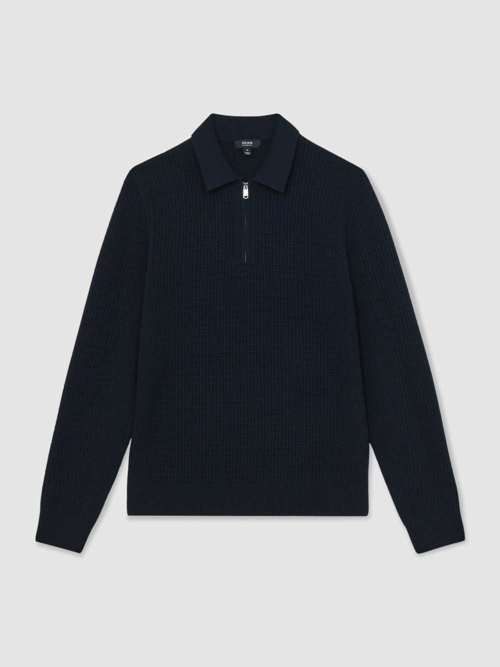 Wool Waffle-Knit Half-Zip Polo Shirt Navy | Men