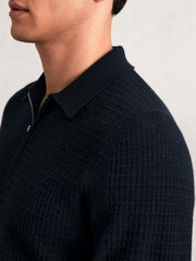 Wool Waffle-Knit Half-Zip Polo Shirt Navy | Men