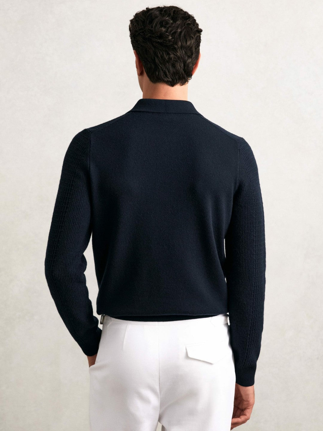 Wool Waffle-Knit Half-Zip Polo Shirt Navy | Men