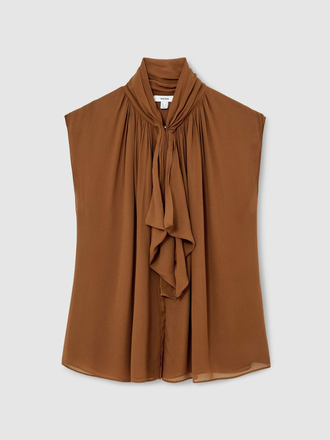 Crepe-Chiffon Ruffle Sleeveless Top Tan Brown | Women