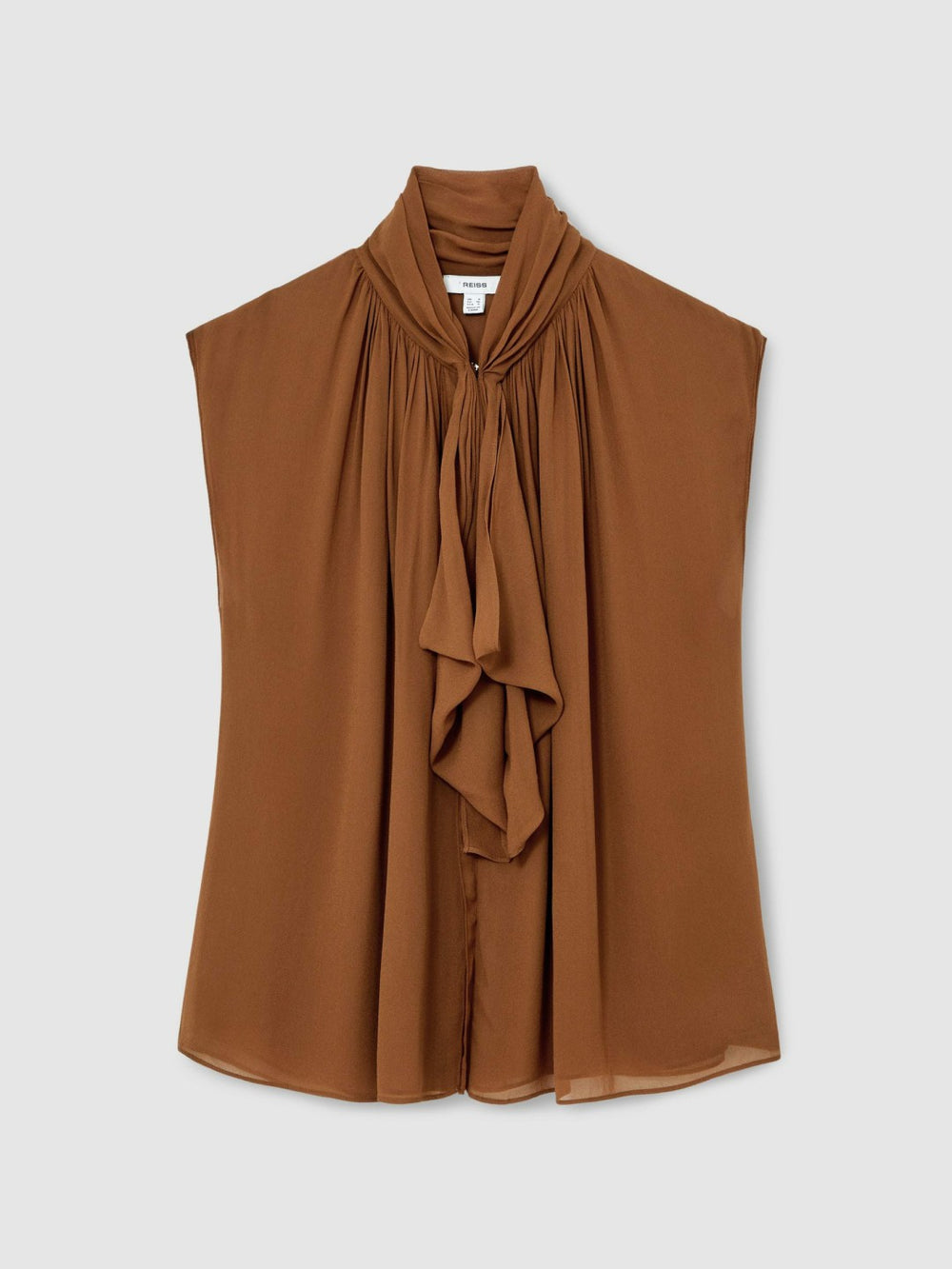 Crepe-Chiffon Ruffle Sleeveless Top Tan Brown | Women