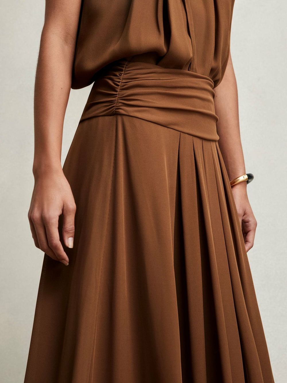 Jersey Ruched-Waist Maxi Skirt Tan Brown | Women