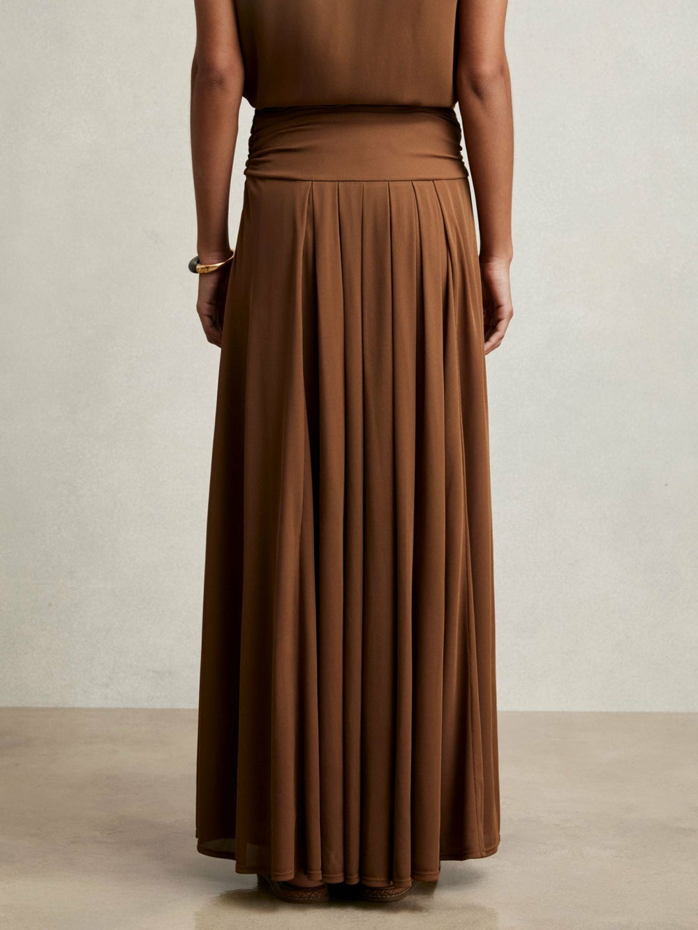 Jersey Ruched-Waist Maxi Skirt Tan Brown | Women