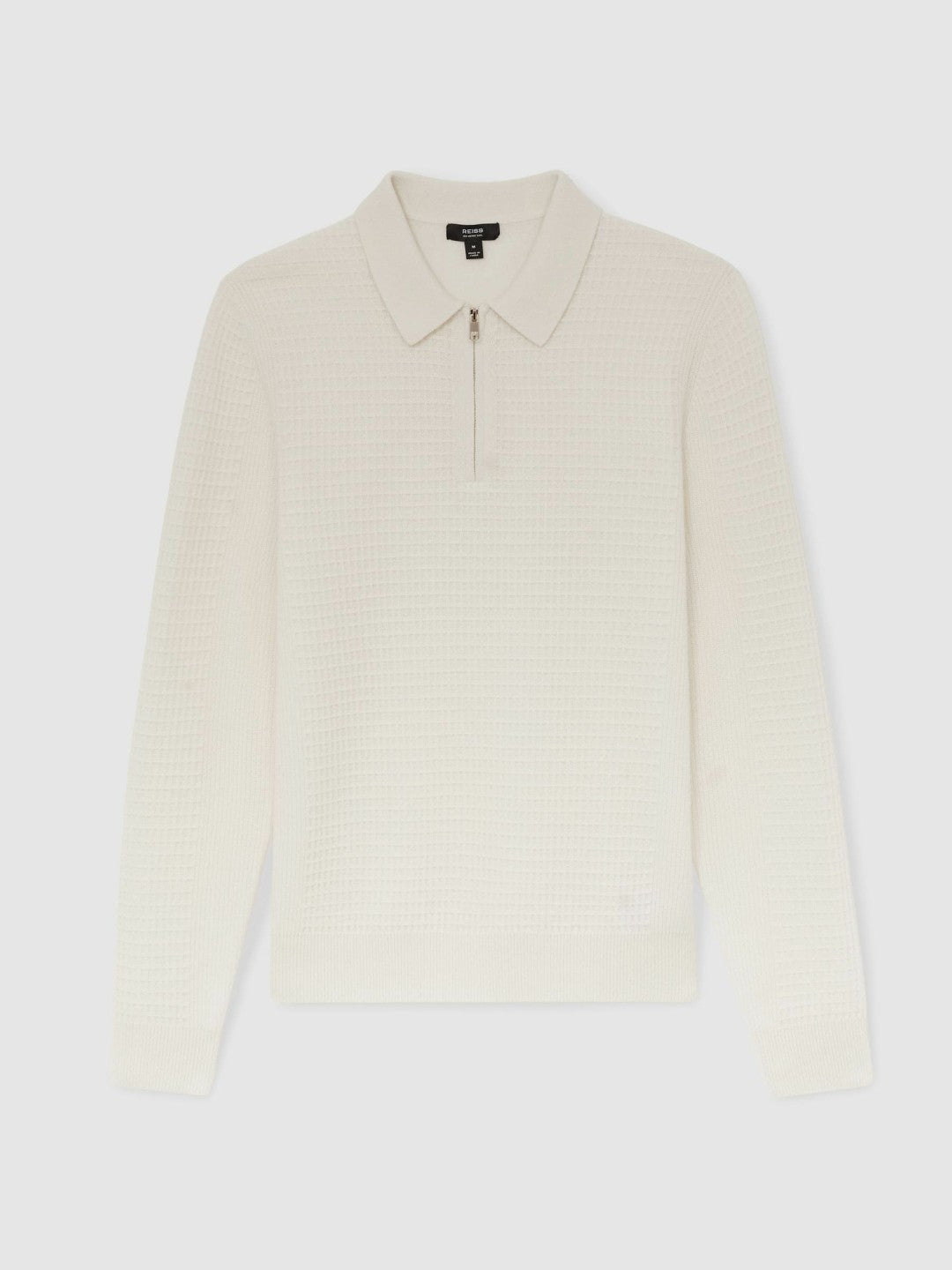 Wool Waffle-Knit Half-Zip Polo Shirt Off White | Men
