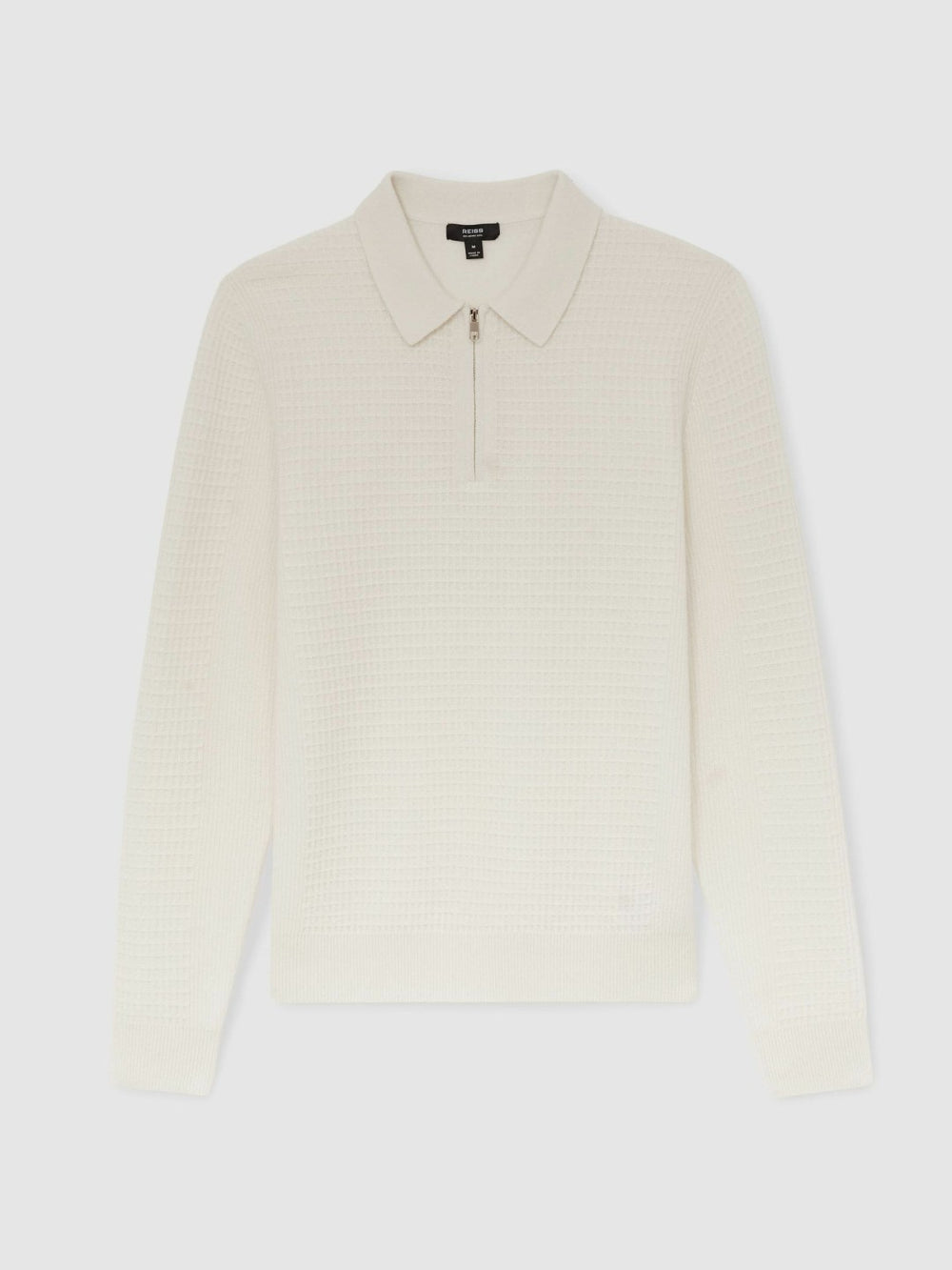 Wool Waffle-Knit Half-Zip Polo Shirt Off White | Men