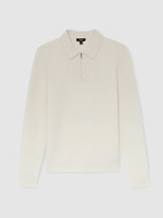 Wool Waffle-Knit Half-Zip Polo Shirt Off White | Men